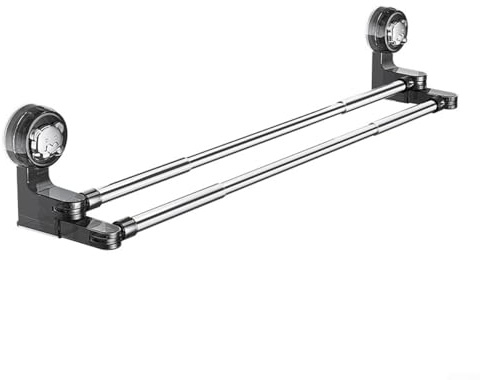 Porte-serviettes double réglable à ventouse pour salle de bain - Support de rangement télescopique amovible - Fixation murale (50-100 cm)