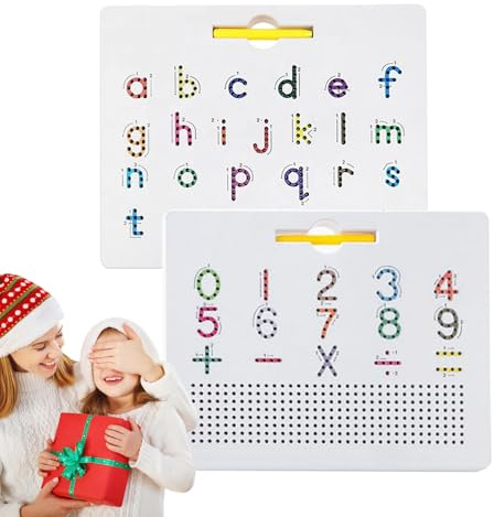 Générique Magnetic Alphabet Tracing Board - 2-in-1 Practice Learning Educational Toy, Magnet Bead Tablet Pad, Magnets Tracing Board Double-Sided for Boys Girls