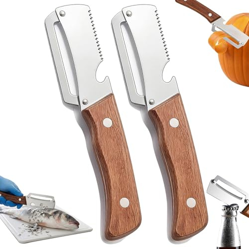 2PCS 2026 New 0 Snag Wooden Peeler, 3 in 1 Multi Functional Vegetable Peeler with Bottle Opener and Fish Scale, Zero Snag Wooden Peeler, Stainless Steel Kitchen Peeler for Potatoes, Fruit, Vegetable