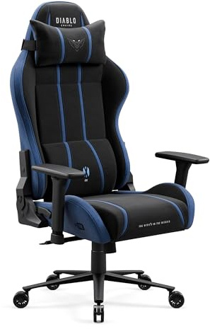 Diablo Ergonomischer Gaming Stuhl Stoff für große Menschen mit 3D Armlehnen | Gaming Chair XXL mit Memory-Foam-Kopfkissen, Lendenstütze, Dual-Layer-Sitz, 140° Rückenlehne und atmungsaktivem Stoff