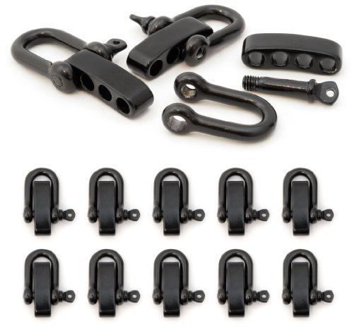 10er SET Schäkel aus Edelstahl mit verstellbarem Verschluss für Paracord Armbänder, Kordeln etc., Farbe: schwarz - Marke Ganzoo