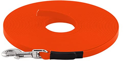 LENNIE BioThane Schleppleine, 10m, Neon-Orange, 16mm für große Hunde, genäht
