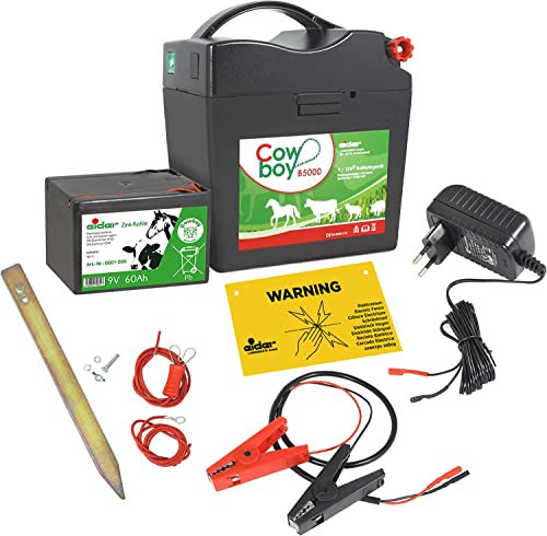 Set complet de clôture électrique – très résistant Eider B5000 pour utilisation 9 V 12 V 230 V – Livré prêt à l'emploi – Le kit complet
