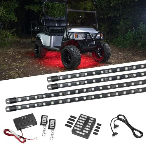 LEDGlow 4pc Expandable Million Color LED 4-Seater Golf Cart Underglow Accent Neon Lighting Kit for EZGO Yamaha Club Car - Fits 12-Volt Battery - Water Resistant Flexible Tubes - Current Model