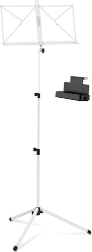 Classic Cantabile Notenständer Medium Box Set - mittelschwere Ausführung - mit Haltebügeln an der Auflagefläche - Aufstellhöhe: 65-130 cm - inkl. aufsteckbarer Ablagebox - Weiß