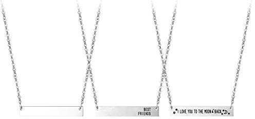 JewelryWe Schmuck 3pcs Damen Ketten Edelstahl Rechteck Anhänger Halskette Namenskette mit Gravur Best Friends und I Love You to The Moon&Back Silber