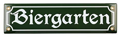 Sosenco Biergarten Schild - 8x30 cm - Keramik Emaille - Wetterfest - Oktoberfest Schild – Deko Blechschild – Oktoberfest - Emailleschild – Emailschild (Grün)