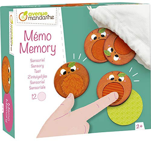 MY MANDARINE JE524C - Spielbox Tastmemory, Touch Memo mit 12 Karten mit Texturen, ab 2 Jahren, Mandarinen, 1 Box