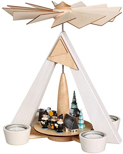 Rudolphs Schatzkiste Teelichtpyramide Weiß Winterdorf Seiffen und Kurrende BxHxT 24,5x29x24,5cm NEU Weihnachtspyramide Holzpyramide Tischpyramide
