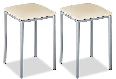 ASTIMESA - Taburetes de Cocina tapizado - Estructura sólida y Firme - Estructura Color Aluminio y Asiento en Polipiel - Color del Asiento: Beig. Contenido: 2 Unidades. Medidas: 35 x 35 x 45 cm