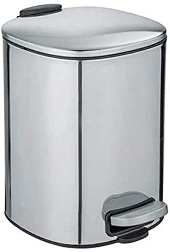 WENKO Kosmetik-Treteimer Alassio, Abfalleimer 5 Liter, hochwertiger Badezimmer-Mülleimer mit Easy-Close Absenkautomatik, aus rostfreiem satiniertem Edelstahl, 20,5 x 27 x 24,5 cm, Silber glänzend