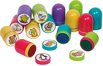 Ameisenkeks® 10 x Stempel Tiermotive Stempelset 10er Set stabil aus Kunststoff Stempelkissen integriert ideal für Kinder, Geburtstag, als Mitgebsel