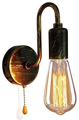VOMI Vintage Applique Murale avec Interrupteur, Retro Industriel Lampe Murale avec Interrupteur à Tirette, Douille E27 Métalo Éclairage Mural pour Chambre Salon Couloir Allée Restaurant Loft