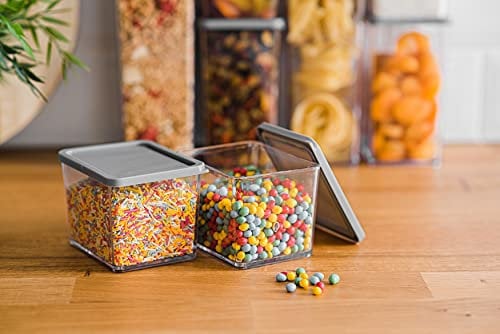 LIVIVO 2pc Stacking Food Storage Containers Set with Fitted Airtight Grey Lids Space-Saving Tubs for Organising Cereals, Pasta, Rice Lunch Snack Box Kitchen BPA Free Portion Control (370ML)