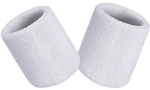 Wristbands Sweatbands Wrist Men Women 2 PCS Sports Sweat Bands for Gym Sports Tennis Running Exercise Basketball Moisture Wicking (2 pcs -White)