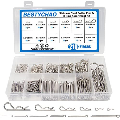 BESTYCHAO 210 pcs Cotter Pin and R Clip Assortment Kit Split Cotter Pins Stainless Steel Cotter Pin Retaining Pin Multiple Sizes Set for Automotive