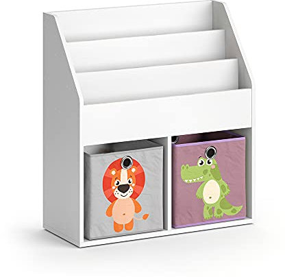 Vicco Kinderregal Luigi, Spielzeugregal für Faltboxen, Weiß, 72 x 79 cm mit 2 Faltboxen Opt.3