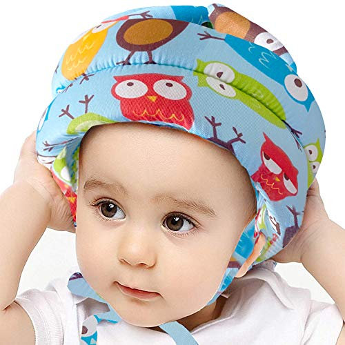 IULONEE Baby Sicherheitshelm Baumwolle Einstellbare Kinder Sturzhelm Kopfschutz Schutzgeschirre Kappe(Eule Blau)