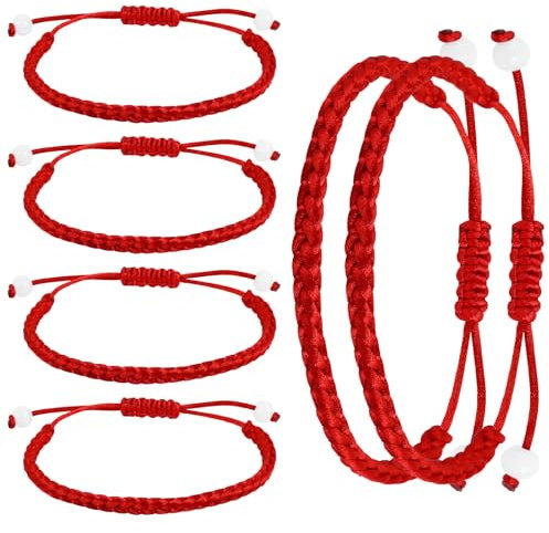 6 Piezas Pulsera Roja Pulsera Trenzada de Cuerda Roja Ajustable Pulsera de Amuleto de la Suerte Anudada Pulsera de Pareja de Amistad