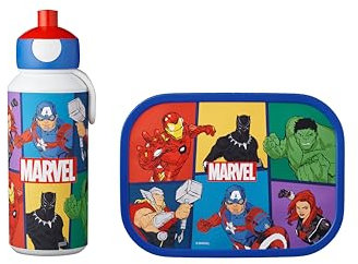 Mepal - Lunch-Set Campus - Lunch-Set für Kinder mit Pop-up Trinkflasche & Lunch Box - Lunch-Set für die Schule oder unterwegs - Spülmaschinenfest & BPA-frei - 400 ml + 750 ml - Avengers