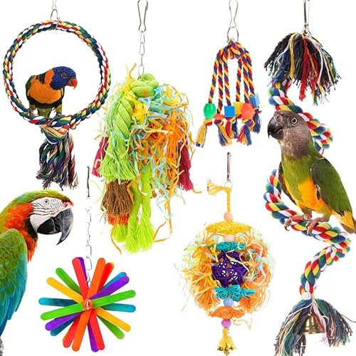 MYMULIKE Lot de 6 Jouets pour Perroquet, Jouets de déchiquetage de Nourriture pour perroquets, pour Perruche, Conure, pinsons, calopsitte, Perroquet Gris Africain