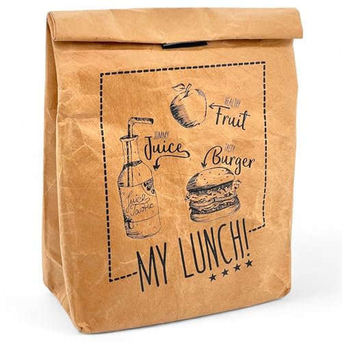 MIJOMA Lunchbag Lunchtüte Frühstückstüte Pausenbrot-Tasche braun, isoliert kalt oder warm, Kühltasche mit Klettverschluss, thermische Tasche wiederverwendbar wasserabweisend (My Lunch)