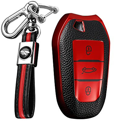 KUNIO Coque de clé de Voiture Compatible avec Peugeot 308 408 508 208 2008 3008 4008 5008 pour Citroen C1 C2 C3 Cactus DS3 DS4 DS5 DS6 Accessoires TPU Porte-clés télécommande 3 Boutons Rouge