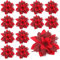 12 Pieces 5.5 Inches Large Red Christmas Flower Christmas Glitter Poinsettia Artificial Flowers Xmas Flower Heads Christmas Tree Decorations Xmas Decor Xmas Garland Wreaths DIY Decorations Supplies