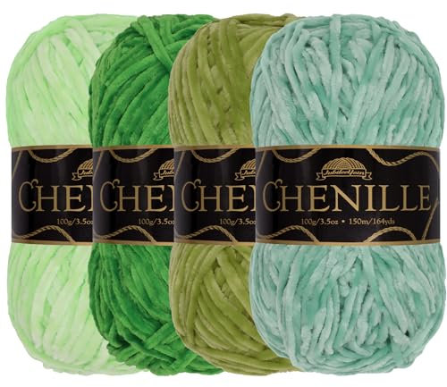 JubileeYarn Hilo de chenilla, peso peinado, 100 g/madeja, tonos de verde, 4 madejas