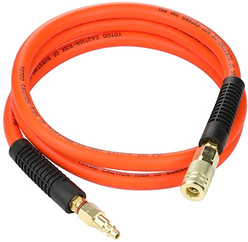 YOTOO Air Hose 3/8 in. x 6 ft, 300 PSI Hybrid Lead-in Air Compressor Hose, Heavy Duty, Lightweight, Kink Resistant, All-Weather Flexibility with 1/4 in. Air Fittings and Bend Restrictors, Orange