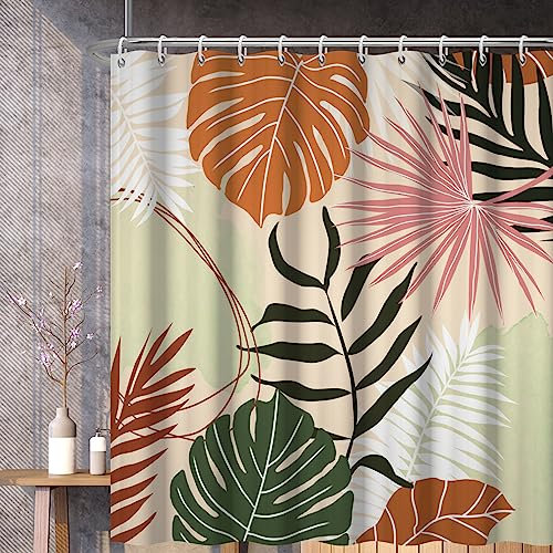 Ttincceer 183x183cm Abstrakte Pflanze Duschvorhang Mid Century Tropical Plant Leaf Bath Curtain Boho Aquarell Palm Monstera Leaf Duschvorhänge Wasserdicht Badewanne Vorhang