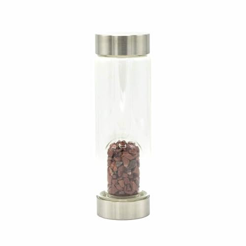Ancient Wisdom Crystal Infused Glass Water Bottle - Invigorating Red Jasper - Chips