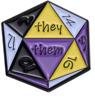 Pinstant They Them Pronomen Non Binary Nonbinary Gender Neutral Flag Colors 20 Sided Die Würfel LGBTQ 3,3 cm Emaille Pin Badge by Pinstant