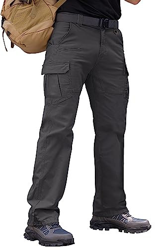 Vthereal Cargohose Herren Baumwolle Outdoorhose mit 7 Taschen Männer Arbeitshosen Chino Taktische Ranger Hose für Jagd Wandern, Grau, M