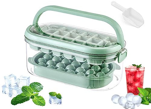 Hitopin Bandeja de Helado con Tapa, Cubiteras para Hielo con Tapa, Hielo de Molde con Tapa, Cubiteras para Hielo Silicona, Molde de hielo de Silicona, para Cócteles, Whisky, Vino, Frutas, Helado