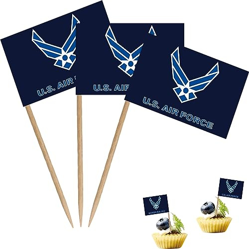 US Air Force Flügel Zahnstocher Flagge United States Military Kleine Mini Cocktail Obst Cupcakes Topper Essen Stick Flags Dekorationen, 100 Stück