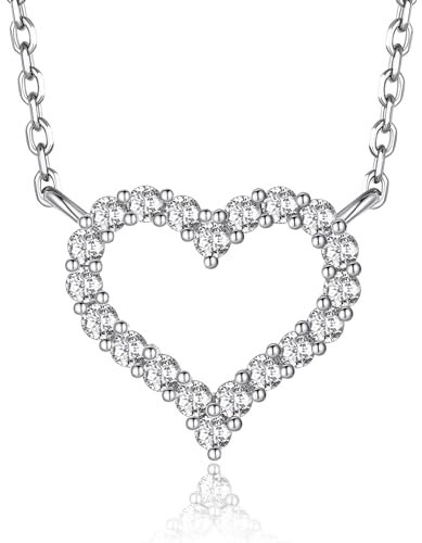 MomentWish Herz Halskette Damen Silber 925, Moissanite Diamant Kette mit Anhänger Schmuck Muttertagsgeschenk für Mama Frauen Freundin