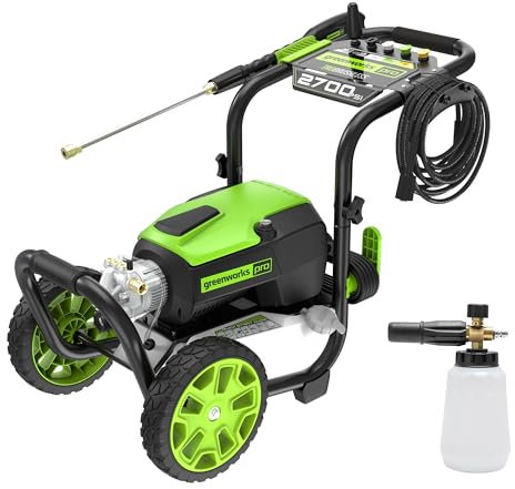 Greenworks 2700 PSI Pressure Washer (2.3 GPM Max) with Foam Cannon - Powerful Enough to Remove Pesky Dirt and Grime on Siding, Fences, Patios, Driveways, and Sidewalks