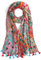 QIUTIMIY Schals für Damen Dünn Blumenmuster Bunte Schals und Tücher Halstuch mit Quasten für Frühling Sommerschal(Blume-Red SBlue)