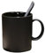 Tazza in ceramica nera opaca di grande capacità con il cucchiaio, tazza di caffè minimalista