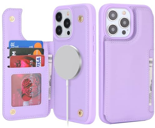 SailorTech iPhone 12 Pro Max Hülle mit Kartenhalter, iPhone 12 Pro Max Etui mit Kartenfach Geldbörse für iPhone 12 Pro Max Handyhülle mit Portemonnaie Lederhülle - Violett