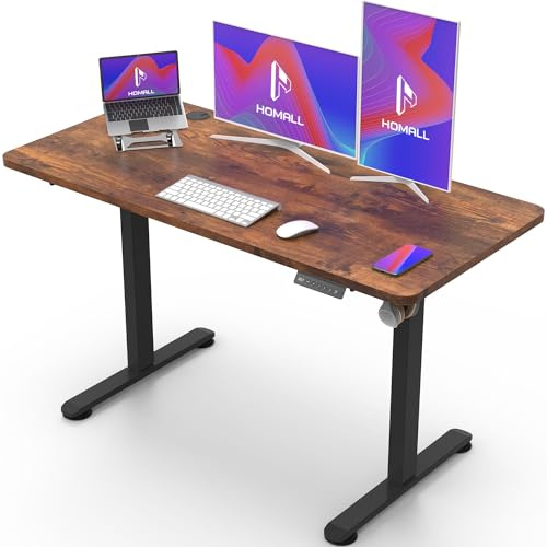 Homall Höhenverstellbarer Schreibtisch 120x60cm mit USB-Anschluss,Braun | Höhe verstellbar 73-118 cm, Memory-Funktion mit 2 Höhen,1 Haken, Bürotisch