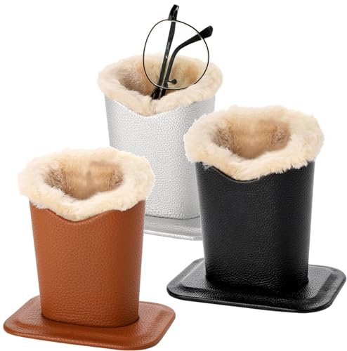 Eidoct 3 Pack Eyeglass Holder, PU Leather Eyeglass Holder Stands with Soft Plush Lining Base for Desks, Nightstands