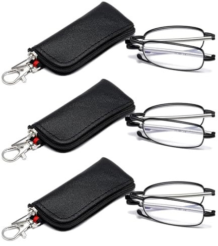 OWTXIS 3er-Pack Faltbare Lesebrille für Herren Damen, Schlüsselanhänger kompakte Leser blaues Licht tragbare Taschenbrille (Schwarz, +2.00)