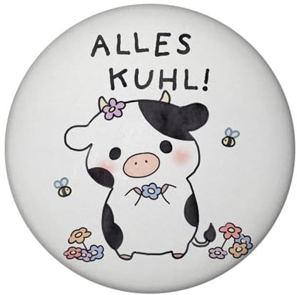 Kuh Magnet rund mit Spruch Alles Kuhl Kawaii Kuh-Kühlschrankmagnet Bauernhof-Flair Tierchen mit Blumen Relax-Deko Dorfkind-Must-Have Zubehör