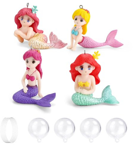 FINELYCR 4 Stück Schwimmende Meerjungfrau Deko für Aquarium, Zubehoer mit Kugel, Ornamente für Dekoration von Fischbecken