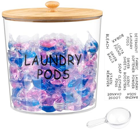 OKPOW Bocaux de rangement pour lessive en verre : haute capacité Boîte de rangement pour poudre à lessive avec étiquettes - Distributeur de détergent transparent Boîtes de conservation - Récipients en