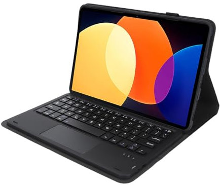 Tablet Tastaturhülle mit Touchpad und Stifthalter, Magnetisch Abnehmbare Kabellose Bluetooth Tastatur + Ultradünne Lederhülle für Mi Pad 5 und 5 Pro. (Black)