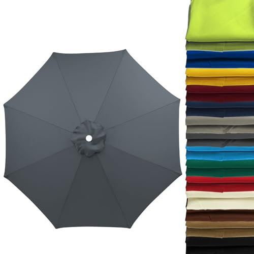 FBARTL 3.0m Sonnenschirm Ersatzbezug 6 Streben/8 Streben Terrassenschirm Bespannung Stoffbezug, Gartenschirm Ersatz-Überdachung, Für Ampelschirm, Hof, Garten, Strand, Pool(Grey,3m-8 Streben)