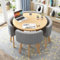 Rundes und quadratisches Esstisch-Set mit Stühlen, moderner Konferenztisch und 4 Stühlen, Empfangstisch und Stuhlkombination, Holz-Küchentisch-Set für 4 Personen, für Wohnzimmer, Esszimmer ( Color : D